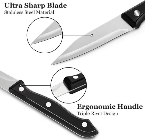 Vista 3 de BEWOS Juego de 4 cuchillos de pelar - Cuchillos de pelar con mango ergonómico, cuchillos de pelar de triple remache de 8,9 cm, peladores de acero