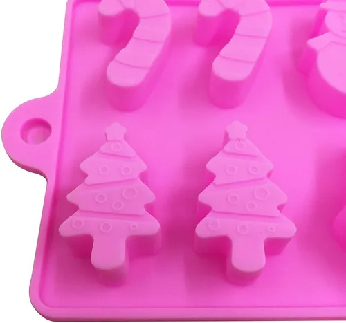 Vista 8 de YuCool Paquete de 3 moldes de silicona de Navidad para chocolate y caramelos, pequeños moldes de silicona para hornear – rojo, verde, rosa