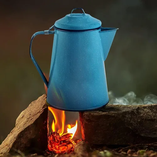 Vista 8 de Cinsa Enamelware - Cafetera (color turquesa) – 8 tazas – Esenciales de camping – Agua caliente para café y té – Ligera y resistente
