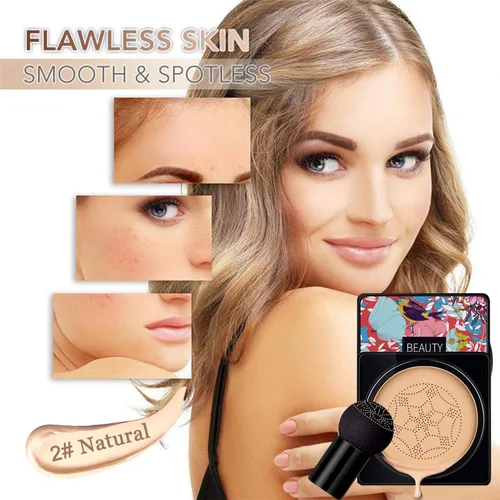 Vista 3 de 2 piezas de crema CC con cojín de aire de cabeza de hongo, corrector de cobertura completa y maquillaje de base impecable, cubierta de tatuaje
