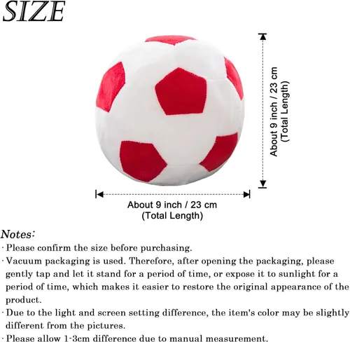 Vista 5 de zhidiloveyou Bola de fútbol de felpa de 9 pulgadas, almohada de fútbol de felpa regalo de fútbol para niños, rojo-blanco