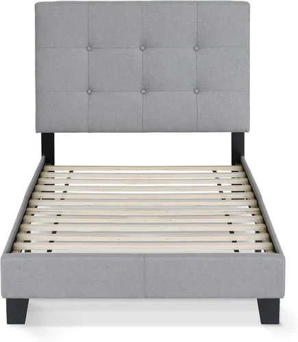 Vista 6 de Furinno Laval Marco de Cama Plataforma Tapizado con Botones Penachos, Individual, Glacier