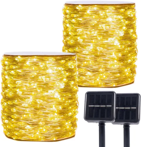 Vista 12 de Cadena de luces solares para exteriores, 100 pies, 300 LED, luces solares de hadas impermeables, botón de 8 modos, cadena de luces solares
