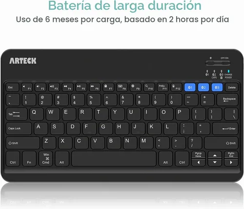 Vista 4 de Arteck HB220B Universal Retroiluminado 7 colores y brillo ajustable Multi-dispositivo delgado portátil inalámbrico Bluetooth 3.0 teclado para iOS