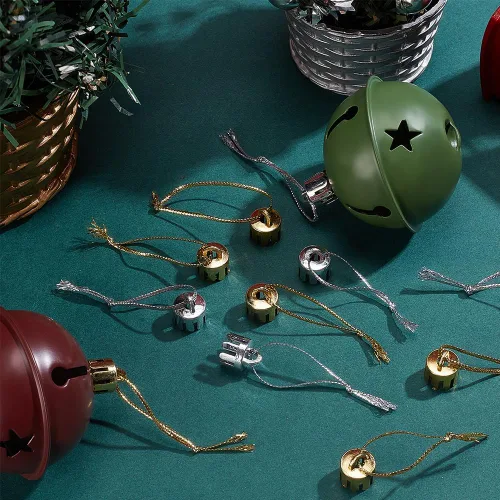 Vista 4 de WEBEEDY 400 piezas de adornos de Navidad, tapas de adorno doradas y plateadas, reemplazo con cuerdas de colgador, juego de cordón para decoración