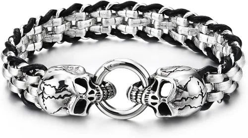 Vista 2 de COOLSTEELANDBEYOND Pulsera gótica de acero inoxidable con cierre de anillo de resorte para hombre