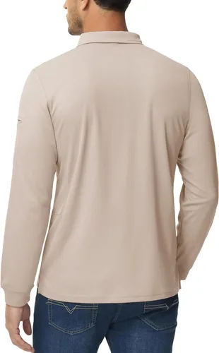 Vista 5 de MAGCOMSEN Camisas polo para hombre, 3 botones, secado rápido, manga larga, tácticas, camisa de golf