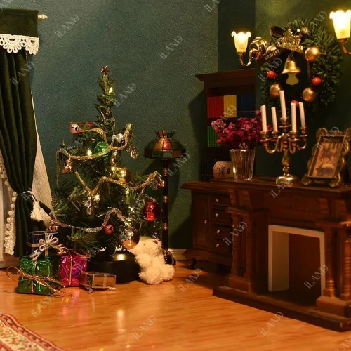 Vista 7 de iLAND Accesorios para Casa de Muñecas Mini Árbol de Navidad con Luces 15 cm Decoraciones de Navidad para Casa de Muñecas Lindo Pequeño Árbol