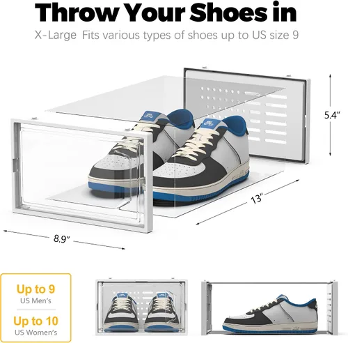 Vista 12 de SEE SPRING Cajas de almacenamiento de zapatos, organizador de zapatos apilable de plástico blanco para armario, zapatero y soporte para tenis, Negro