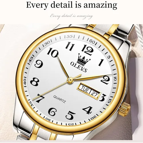 Vista 4 de OLEVS Relojes para mujer oro plateado acero inoxidable impermeables analógicos grandes fáciles de leer y fecha
