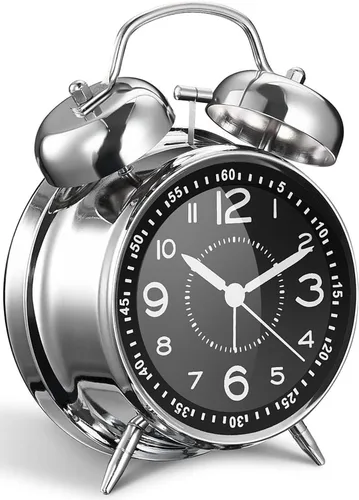 Vista 9 de Azyh Reloj despertador ruidoso para adultos que duermen pesados, de metal de 4 pulgadas, doble campana, funciona con pilas, para decoración de Negro