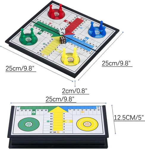 Vista 5 de Ludo - Juego de mesa de juego de 9.8 pulgadas, plegable magnético, juego de estrategia clásico de viaje para niños y adultos (ángulo derecho)