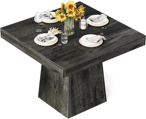 Vista 4 de LITTLE TREE Mesa de comedor para 4 personas, mesa de cocina pequeña cuadrada de 31.5 pulgadas, mesa de comedor de granja con base de pedestal Gris