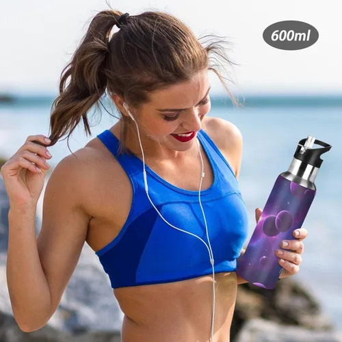 Vista 6 de Stainless Steel Vacuum Insulated Water Bottle 20 Oz, BPA-Free Sport Water Bottle for Gym Outdoor Travel School, Cosmic Scene Purple Planets