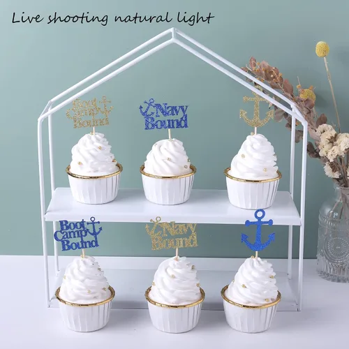 Vista 7 de 24 paquetes de adornos para cupcakes con temática militar, púas para cupcakes con temática de campo de entrenamiento, adornos para cupcakes