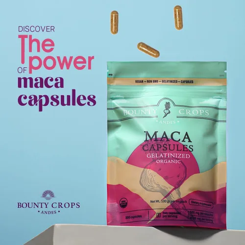 Vista 5 de Cápsulas de polvo de maca orgánica: 1000 mg por porción, gelatinizadas, sin OMG, 200 cápsulas veganas, maca peruana negra, roja y amarilla, apoyo