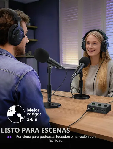 Vista 5 de FIFINE - Micrófono dinámico USB/XLR para grabación de podcast, juego de micrófono de mano de estudio con soporte de escritorio para voz, voz en off