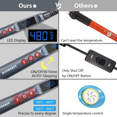 Vista 4 de Kit de soldador, 90 W, temperatura ajustable, 356.0-896.0 °F, soldador con pantalla LED, kit de pistola de soldadura 9 en 1, incluye 5 puntas, cable
