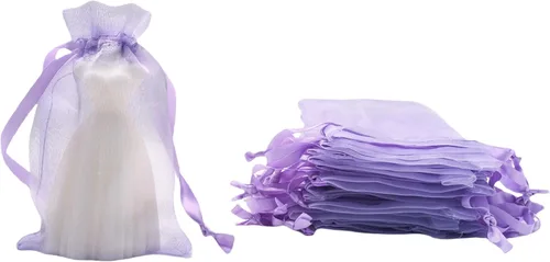 Vista 14 de QIANF 20 bolsas de regalo de organza azul transparente de 4 x 6 pulgadas con cordón, bolsas de recuerdo de fiesta de boda