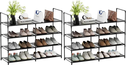 Vista 7 de FIDUCIAL HOME Zapatero organizador de 4 niveles, 16-20 pares, apilable, estante de almacenamiento de zapatos, duradero para entrada de armario