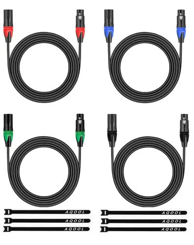 Vista 14 de XLR Cables - Paquete de 4 cables de micrófono XLR equilibrados macho a hembra, cable de micrófono de 3 pines chapado en oro con cable de altavoz OFC