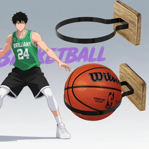 Vista 8 de Basketball Holder Wall Mount with Wooden Base