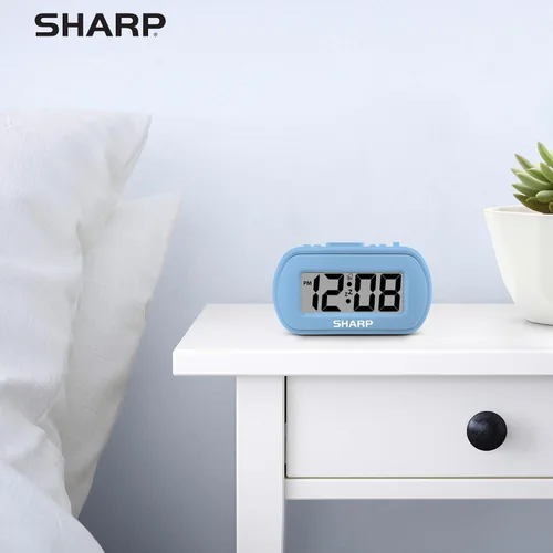Vista 8 de Sharp - Reloj despertador con batería con funda suave al tacto y luz de fondo, color azul claro