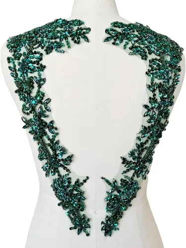 Vista 9 de Apliques hechos a mano con cuentas de diamantes de imitación para coser en parche de encaje de cristal, 1 par para ropa de bricolaje, vestido