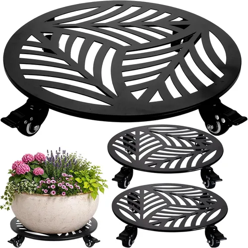 Vista 22 de 1 paquete de 30 cm de gran organizador de plantas de metal con 3 ruedas de PU metálicas, soporte rodante para plantas con ruedas para interiores