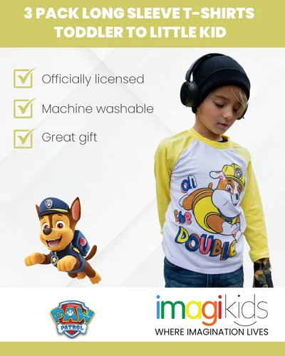 Vista 2 de Nickelodeon Paw Patrol Rubble Marshall Chase, paquete de 3 camisetas para niños pequeños a niños pequeños
