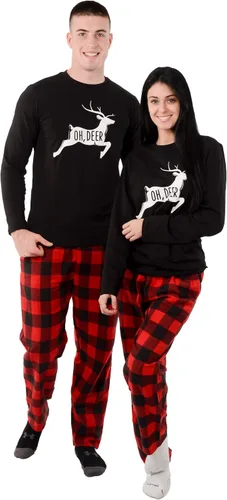 Vista 7 de USBD Conjunto de pijamas a juego para la familia con diseño a cuadros de búfalo, juego de pijamas a juego para parejas, pijamas festivas