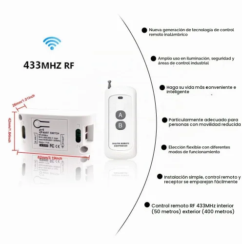Vista 5 de Interruptor inteligente WiFi - Interruptor temporizador de automatización del hogar inteligente Tuya, compatible con control remoto de 433 Mhz