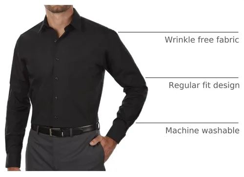 Vista 4 de Van Heusen Mens Dress Shirt Regular Fit Poplin Solid Negro