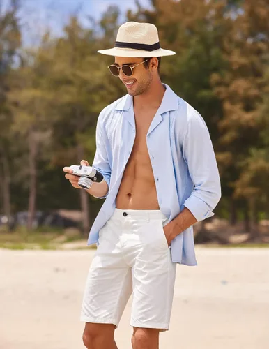 Vista 2 de COOFANDY Mens Linen Shirt Casual Cuban Guayabera Long Sleeve Button Down Beach Shirts