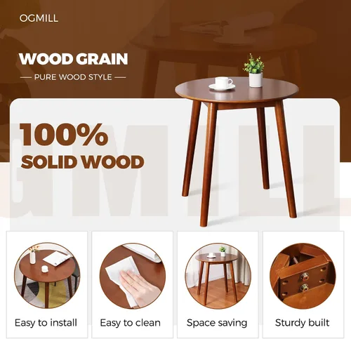Vista 4 de Mesa de comedor redonda pequeña de 28.3 pulgadas para 2, mesa de comedor de madera que ahorra espacio, mesa de comedor de madera rústica, mesa