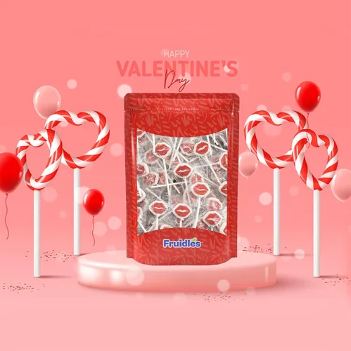 Vista 8 de 20 paletas de labios rojos de San Valentín, piruleta en forma de labio blanco con labios rojos, caramelos envueltos individualmente de 0.28 oz