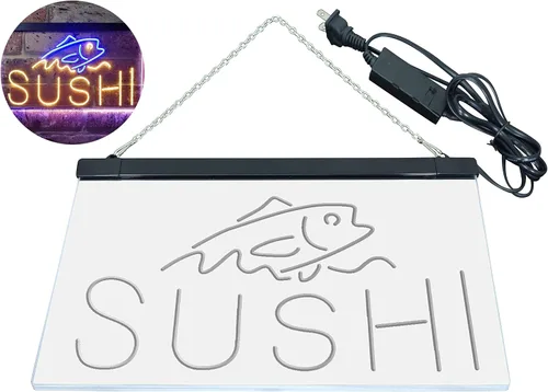 Vista 27 de ADVPRO Sushi Fish Sashimi Restaurant - Letrero de neón LED de doble color, azul y rojo, 12 x 8.5 pulgadas, st6s32-i3334-br