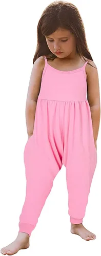 Vista 3 de Mameluco para bebé sin espalda con correa para niñas pequeñas, lindo harén halter con bolsillos, a17