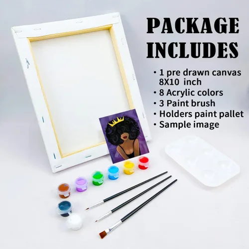 Vista 4 de VOCHIC Kit de pintura en lienzo predibujado para pintar para adultos, kits de fiesta, pintura y sorbos, suministros de fiesta de 8 x 10 pulgadas