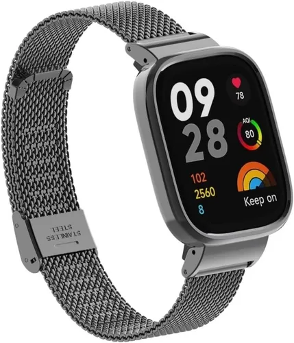 Vista 2 de HOPMC - Correa de repuesto clásica con marco de metal y hebilla de malla de acero inoxidable para Redmi Watch 3