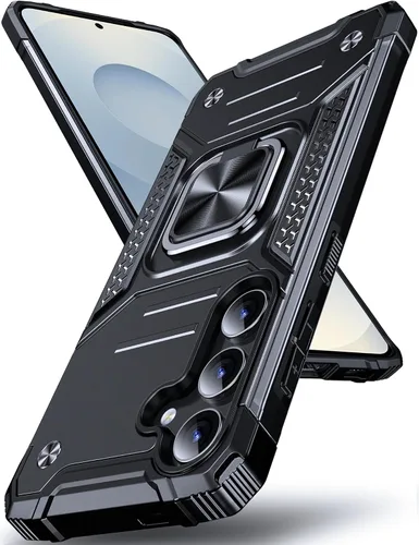 Vista 110 de DASFOND Diseñada para funda Galaxy S8 con soporte, anillo metálico giratorio mejorado de 360°, soporte kickstand de grado militar, resistente a