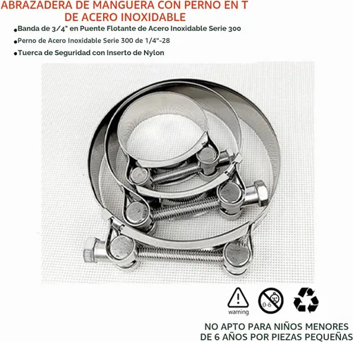 Vista 4 de BOTTEN Paquete de 4 abrazaderas de manguera T-Bolt de 1 pulgada, rango de abrazadera 32-37mm para manguera de ID de 1 pulgada, abrazaderas de Rango