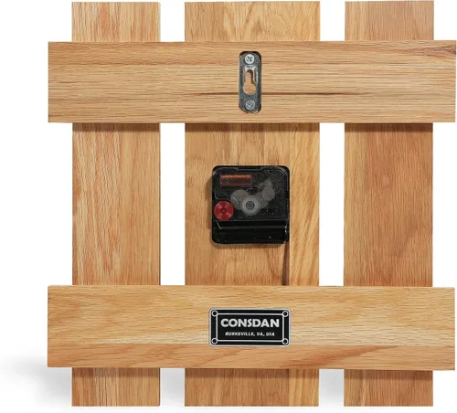 Vista 6 de CONSDAN Reloj de pared de madera que funciona con pilas, decoración de pared de madera dura cultivada en Estados Unidos, reloj analógico de madera