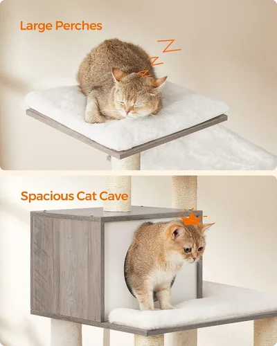 Vista 7 de Feandrea Árbol para gatos, torre moderna de 54.3 pulgadas para gatos de interior, condominio para gatos de varios niveles, felpa ultrasuave, postes