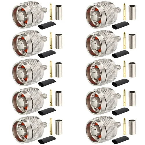 Vista 5 de MOOKEERF N macho macho engarzado adaptador de conector coaxial para cable RG58 LMR195 RG400 (paquete de 5)