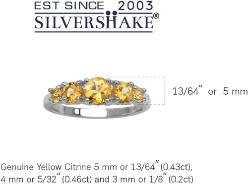 Vista 20 de Silvershake Anillo de plata de ley 925 chapada en oro blanco o amarillo con piedra natal de 5 piedras para mujer Azul zafiro creado