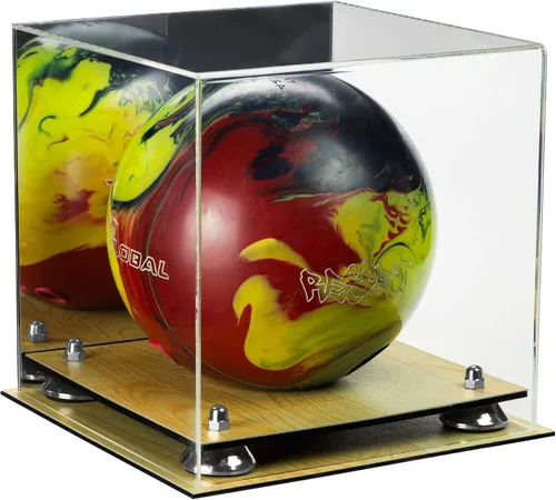 Vista 73 de Better Display Cases Acrylic Bowling Ball Display Case with Mirror Case, Yellow Risers and Clear Base (B33/A028)