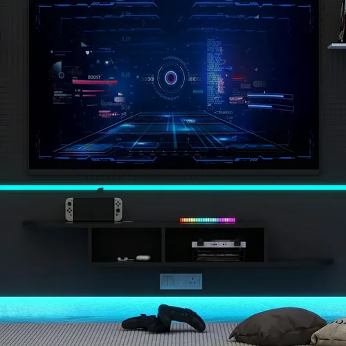 Vista 6 de GHC Soporte de TV flotante, centro de entretenimiento montado en la pared y estante de gabinete, consola de TV con almacenamiento, consola Negro