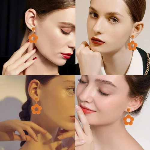 Vista 7 de Pendientes florales vintage - diseños de margaritas y groovy, aretes colgantes de arcilla