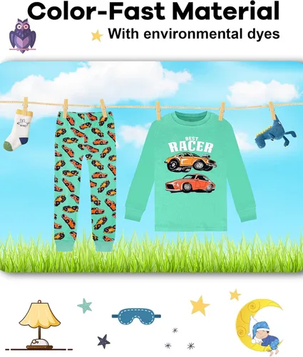 Vista 7 de KOBERO Boys Pajamas 4 Pieces Long Set 100% Cotton Sleepwear Size 18 Months-12 Years